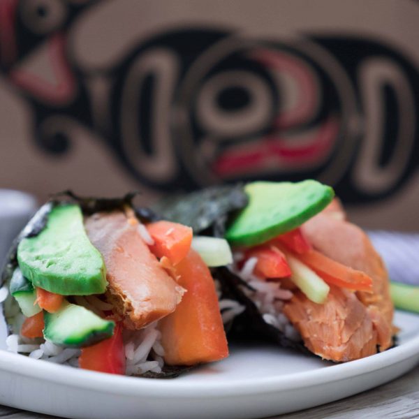 smoked salmon sushi hand roll
